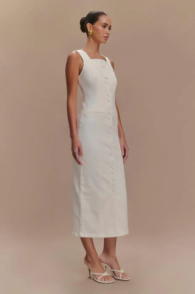 Women Meshki Bottoms Reyna Denim Midi Dress 8211 White