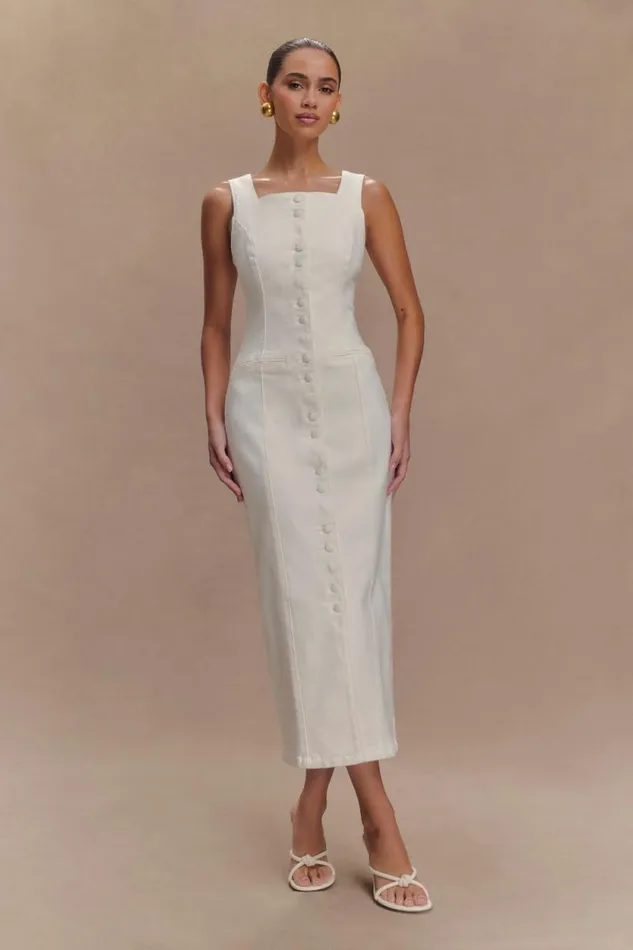 Women Meshki Bottoms Reyna Denim Midi Dress 8211 White