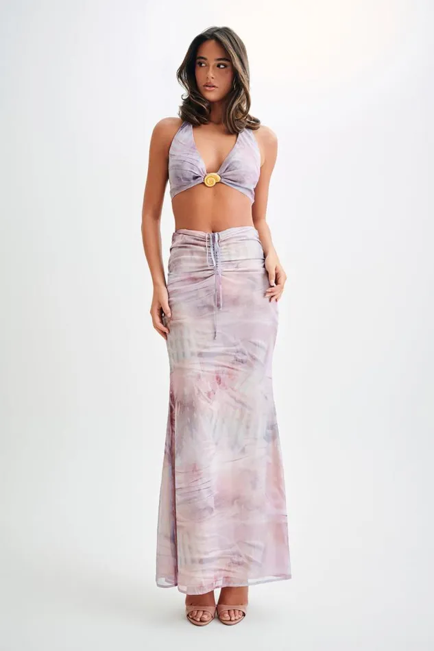 Women Meshki Bottoms Ursula Ruched Maxi Skirt 8211 Mermaid Shell Print