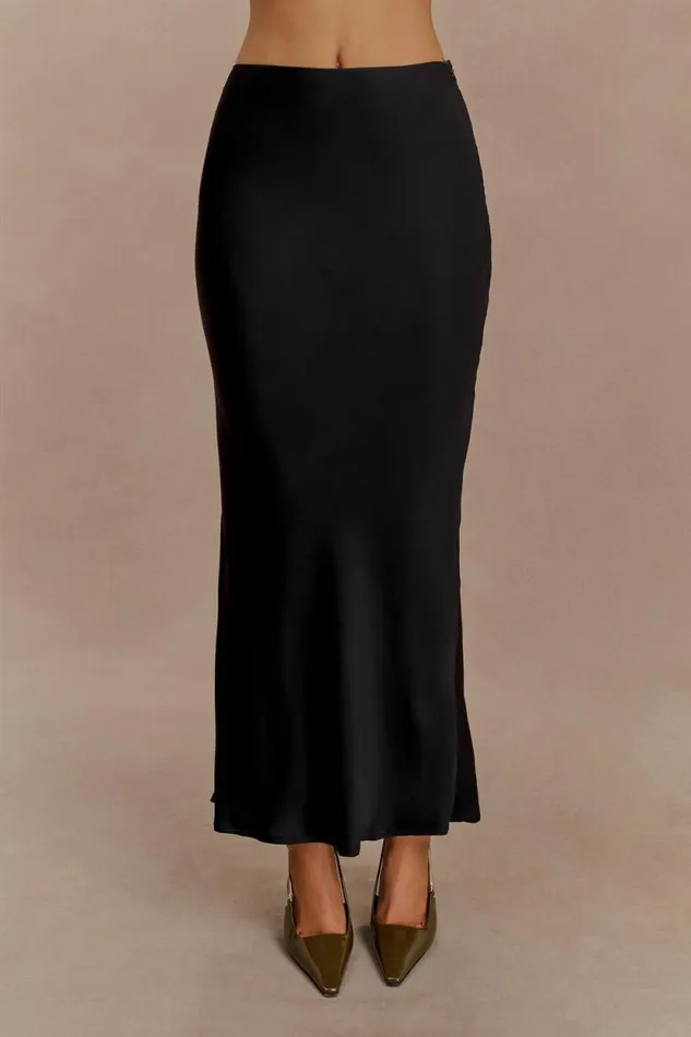 Women Meshki Bottoms Viviana Satin Maxi Skirt 8211 Black