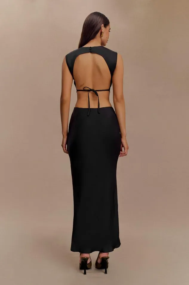 Women Meshki Bottoms Viviana Satin Maxi Skirt 8211 Black
