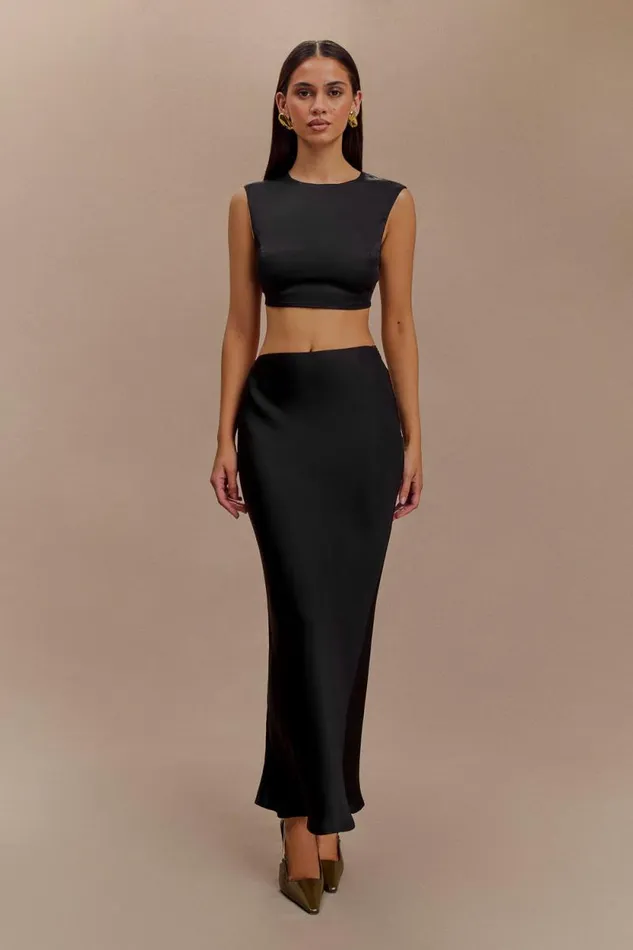 Women Meshki Bottoms Viviana Satin Maxi Skirt 8211 Black