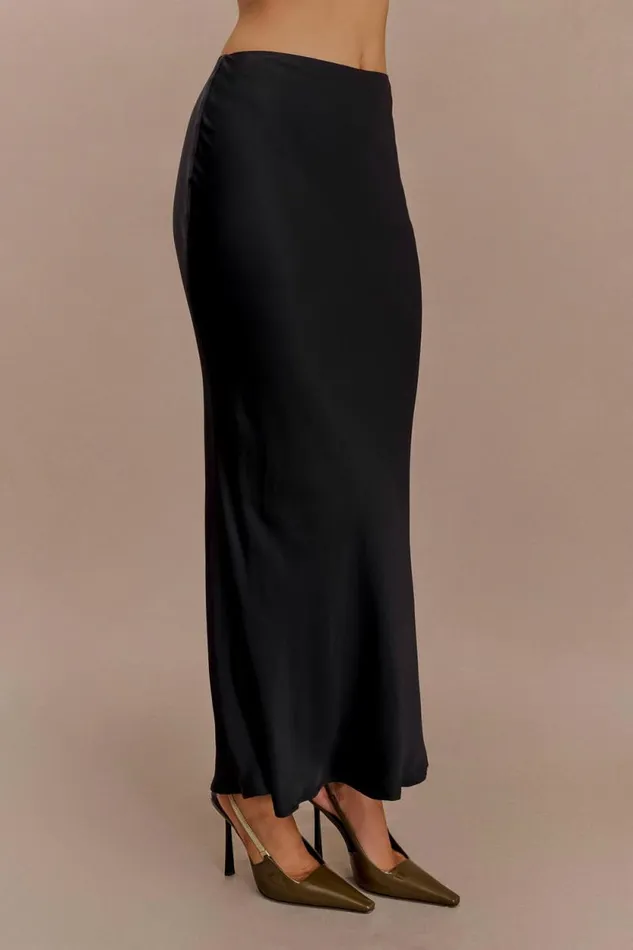 Women Meshki Bottoms Viviana Satin Maxi Skirt 8211 Black