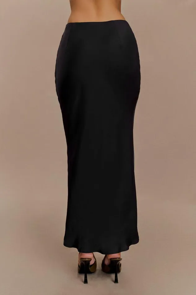 Women Meshki Bottoms Viviana Satin Maxi Skirt 8211 Black