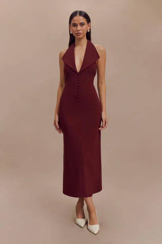 Women Meshki Dresses Annita Crepe Halter Midi Dress 8211 Merlot