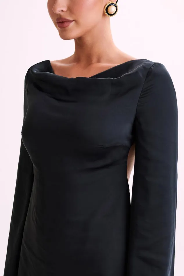 Women Meshki Dresses Ariana Satin Mini Dress With Cowl 8211 Black