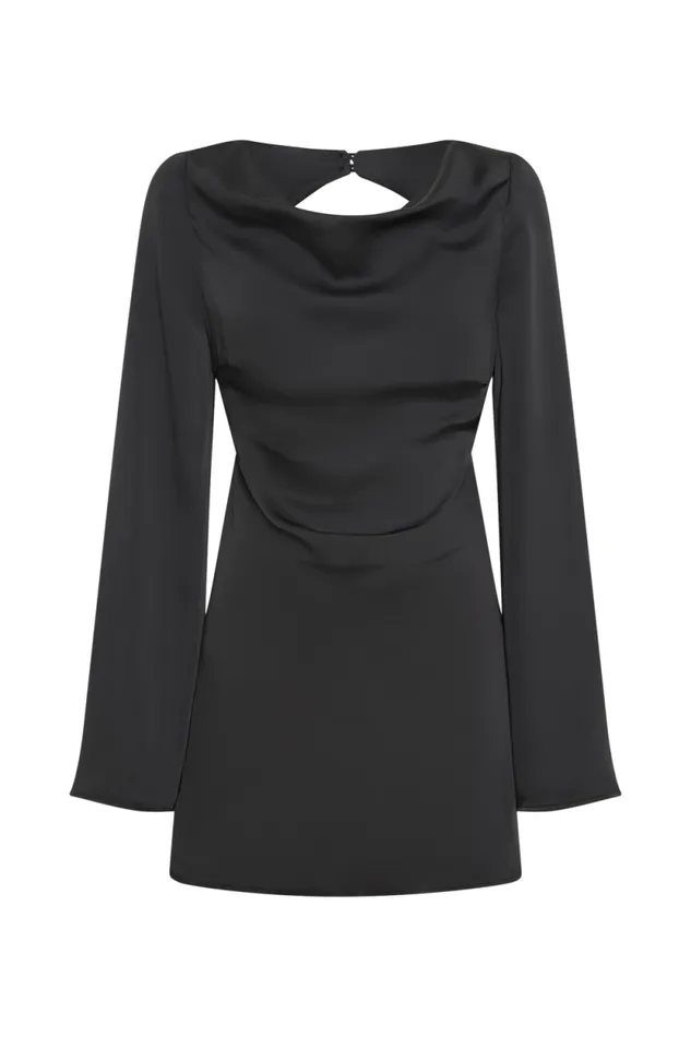Women Meshki Dresses Ariana Satin Mini Dress With Cowl 8211 Black