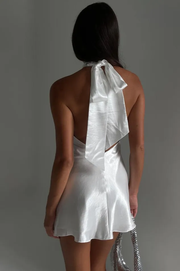 Women Meshki Dresses Cartia Bow Halter Micro Mini Dress 8211 White