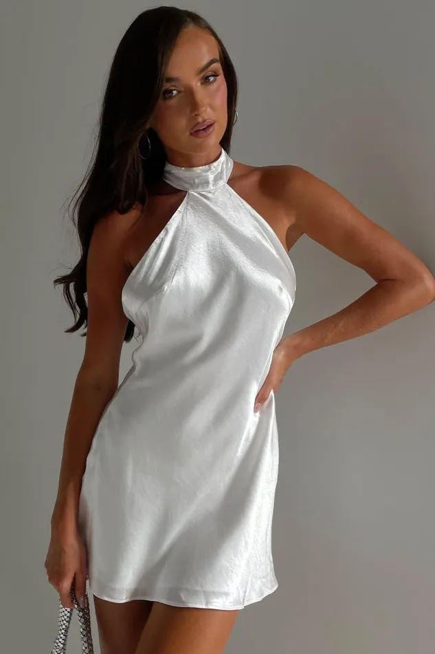 Women Meshki Dresses Cartia Bow Halter Micro Mini Dress 8211 White