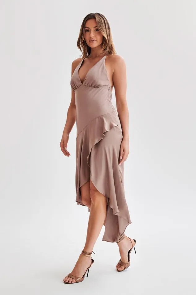 Women Meshki Dresses Casey Satin Midi Dress 8211 Mocha