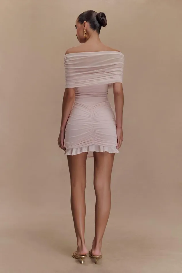 Women Meshki Dresses Caspian Slinky And Mesh Off Shoulder Mini Dress 8211 Pale Pink