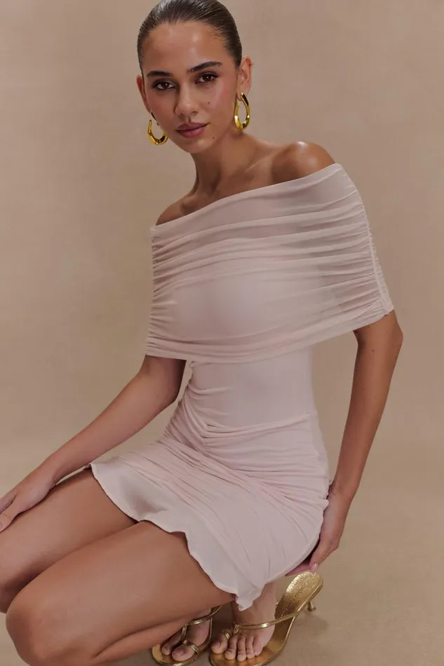 Women Meshki Dresses Caspian Slinky And Mesh Off Shoulder Mini Dress 8211 Pale Pink