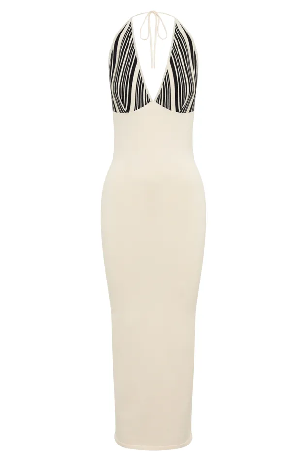 Women Meshki Dresses Dana Stripe Knit Halter Midi Dress 8211 Ivory