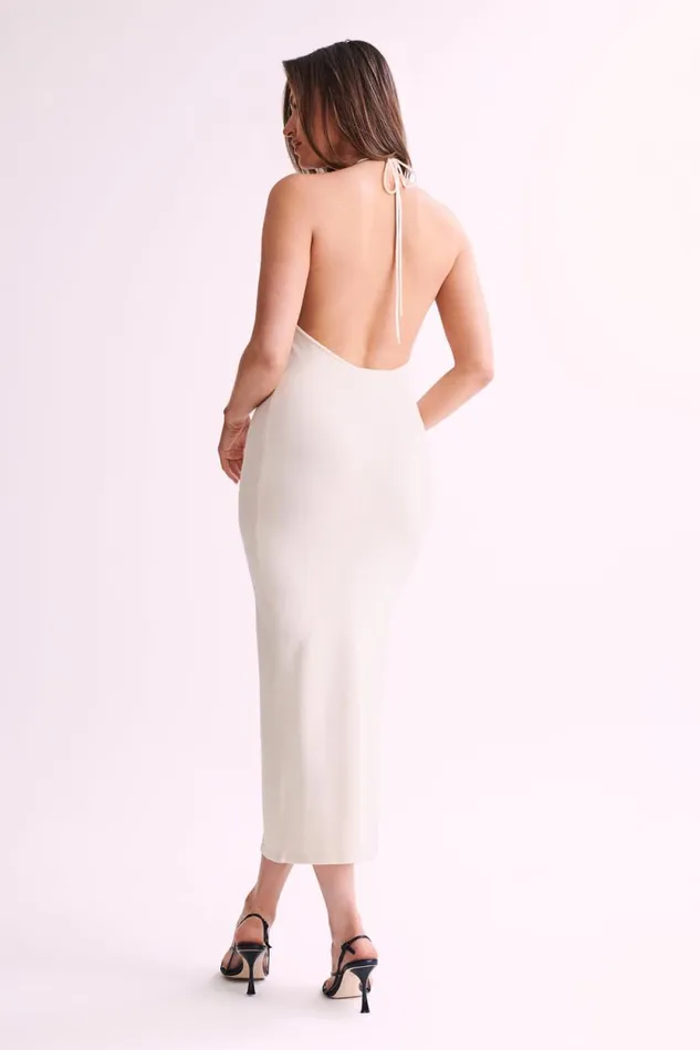 Women Meshki Dresses Dana Stripe Knit Halter Midi Dress 8211 Ivory