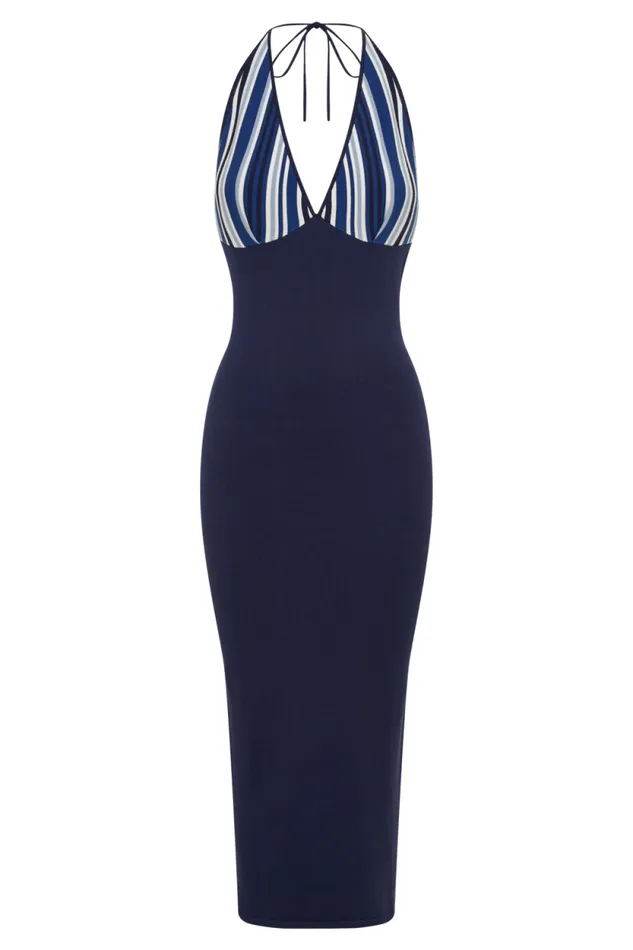 Women Meshki Dresses Dana Stripe Knit Halter Midi Dress 8211 Powder Blue