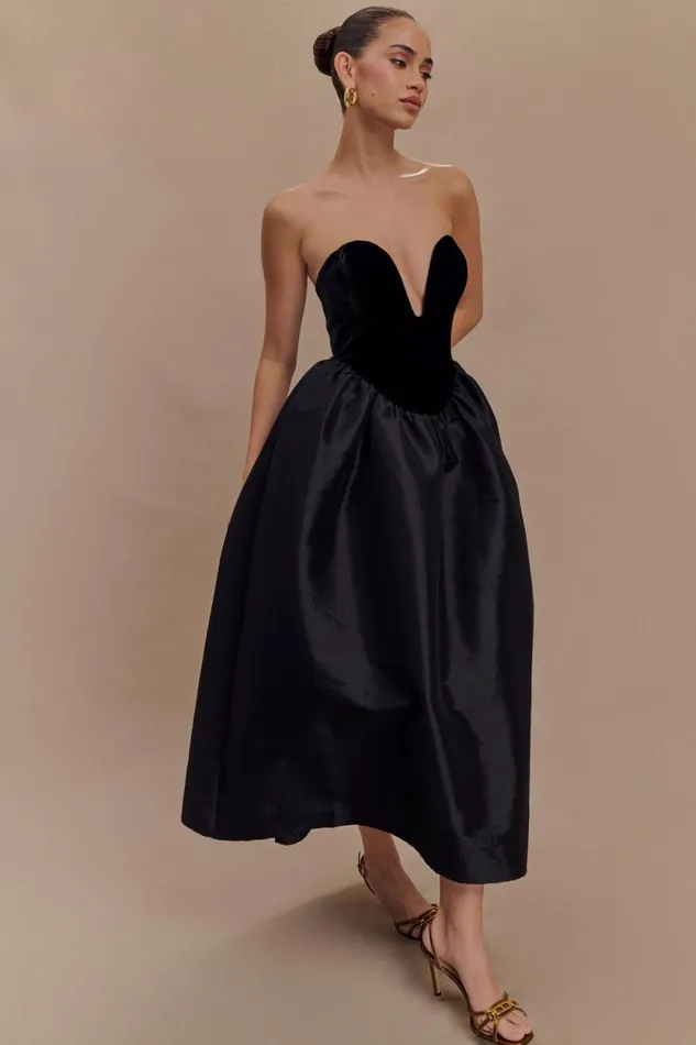 Women Meshki Dresses Flora Strapless Velvet Midi Dress 8211 Black