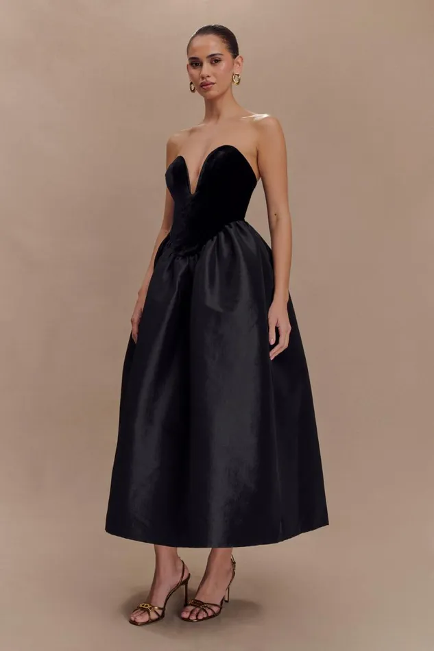 Women Meshki Dresses Flora Strapless Velvet Midi Dress 8211 Black