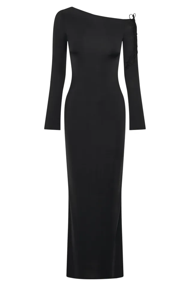 Women Meshki Dresses Gabby Tie Sleeve Slinky Maxi Dress 8211 Black