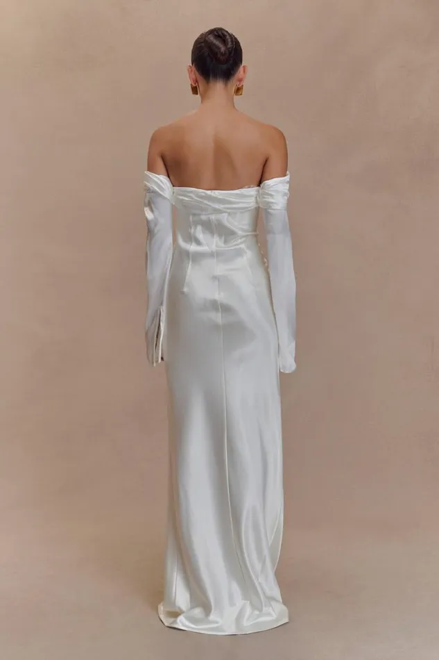 Women Meshki Dresses Giselle Off Shoulder Cowl Neck Maxi Dress 8211 White