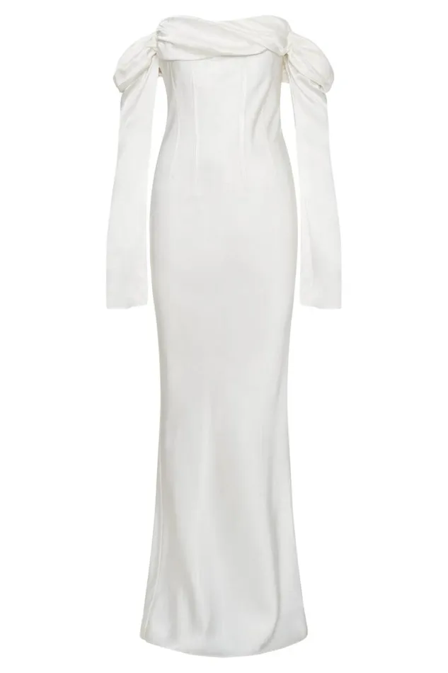 Women Meshki Dresses Giselle Off Shoulder Cowl Neck Maxi Dress 8211 White