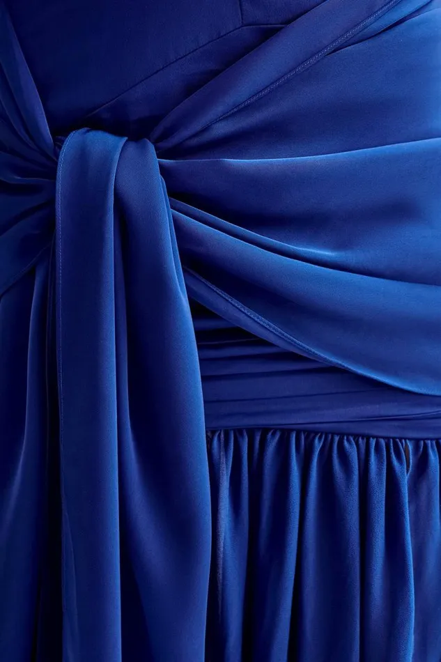Women Meshki Dresses Graziana Satin Chiffon Plunge Maxi Dress 8211 Cobalt Blue