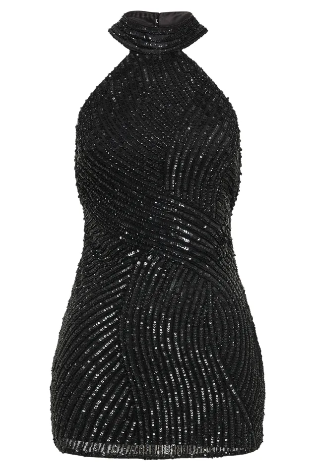 Women Meshki Dresses Hattie Halter Sequin Mini Dress 8211 Black