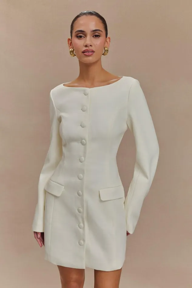 Women Meshki Dresses Jolie Boat Neck Suiting Mini Dress 8211 Ivory