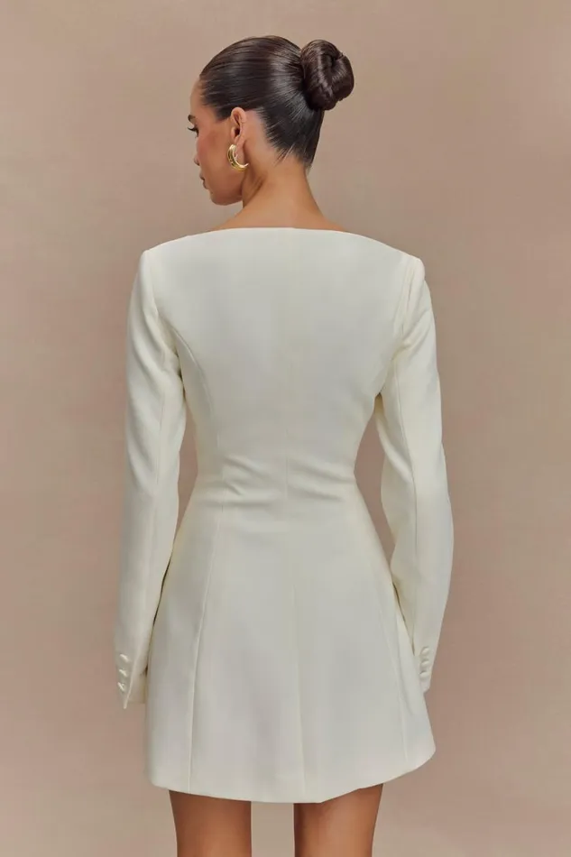 Women Meshki Dresses Jolie Boat Neck Suiting Mini Dress 8211 Ivory
