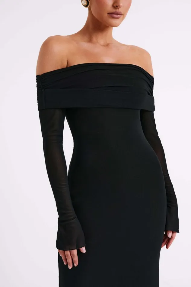 Women Meshki Dresses Josie Off Shoulder Mesh Maxi Dress 8211 Black