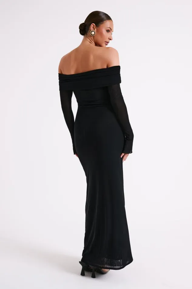 Women Meshki Dresses Josie Off Shoulder Mesh Maxi Dress 8211 Black