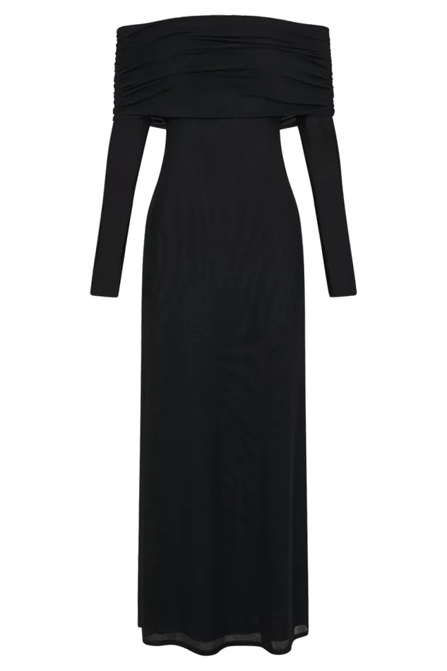 Women Meshki Dresses Josie Off Shoulder Mesh Maxi Dress 8211 Black