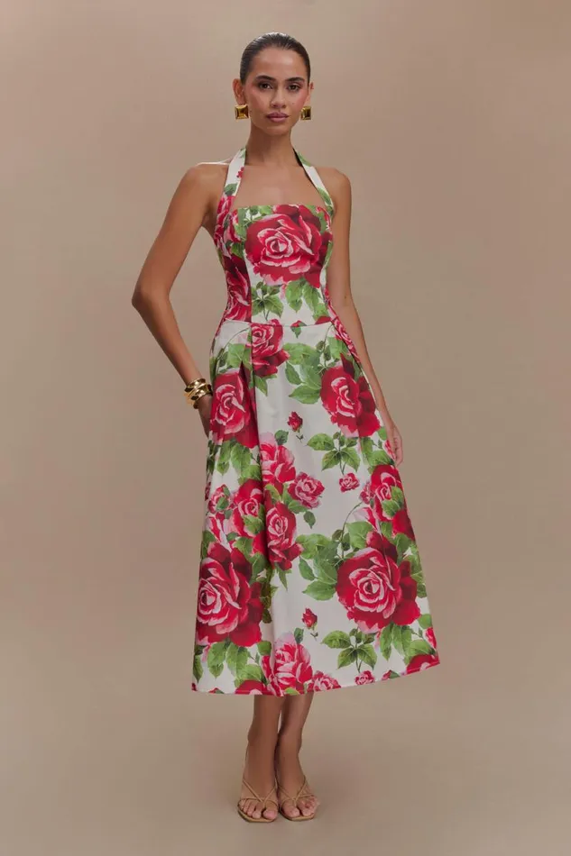 Women Meshki Dresses Juana Halter Midi Dress 8211 Sonia Rose Print