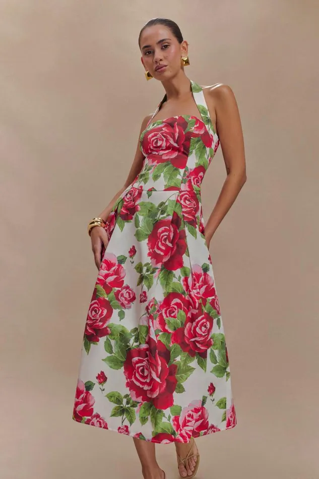 Women Meshki Dresses Juana Halter Midi Dress 8211 Sonia Rose Print