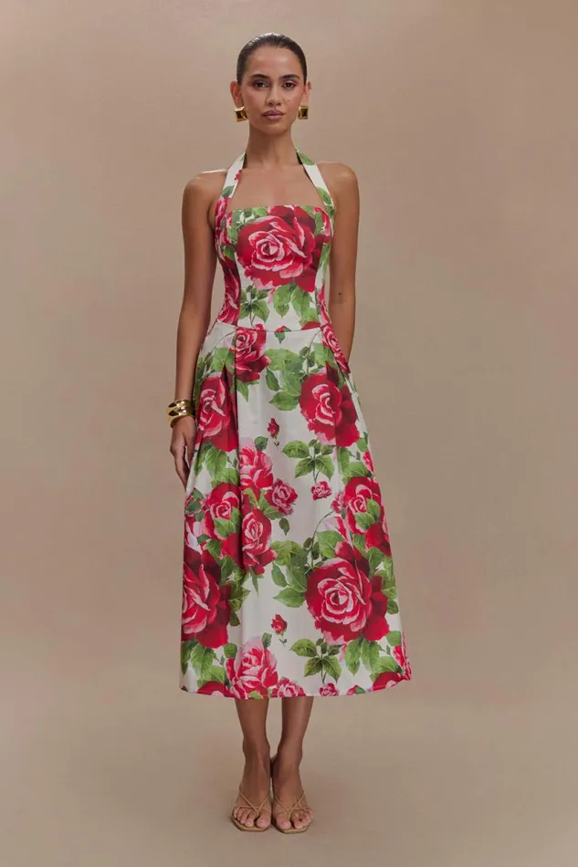 Women Meshki Dresses Juana Halter Midi Dress 8211 Sonia Rose Print