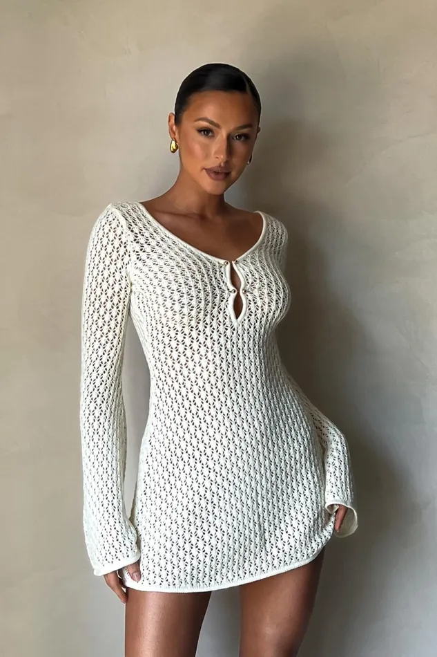 Women Meshki Dresses Kayleigh Crochet Knit Mini Dress 8211 White