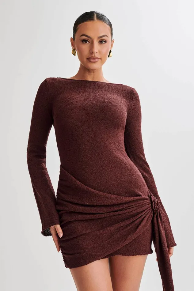 Women Meshki Dresses Liana Long Sleeve Knit Mini Dress 8211 Plum