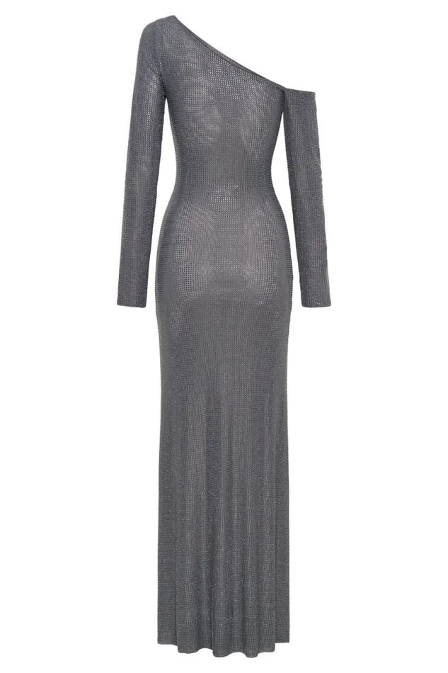 Women Meshki Dresses Marcia Diamante Long Sleeve Maxi Dress 8211 Gunmetal