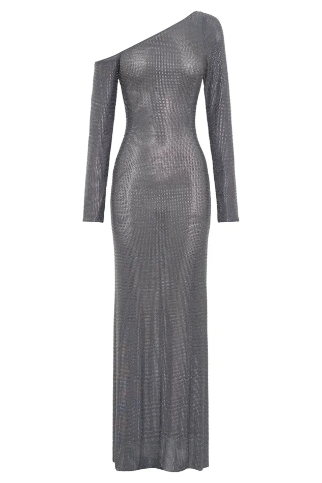 Women Meshki Dresses Marcia Diamante Long Sleeve Maxi Dress 8211 Gunmetal