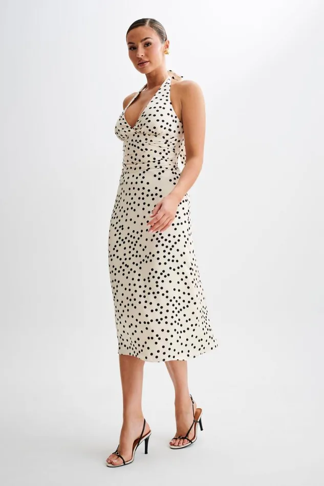 Women Meshki Dresses Marguerite Satin Halter Midi Dress 8211 Polkadot