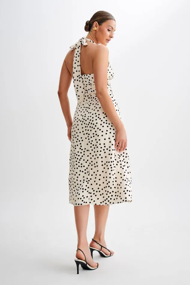 Women Meshki Dresses Marguerite Satin Halter Midi Dress 8211 Polkadot