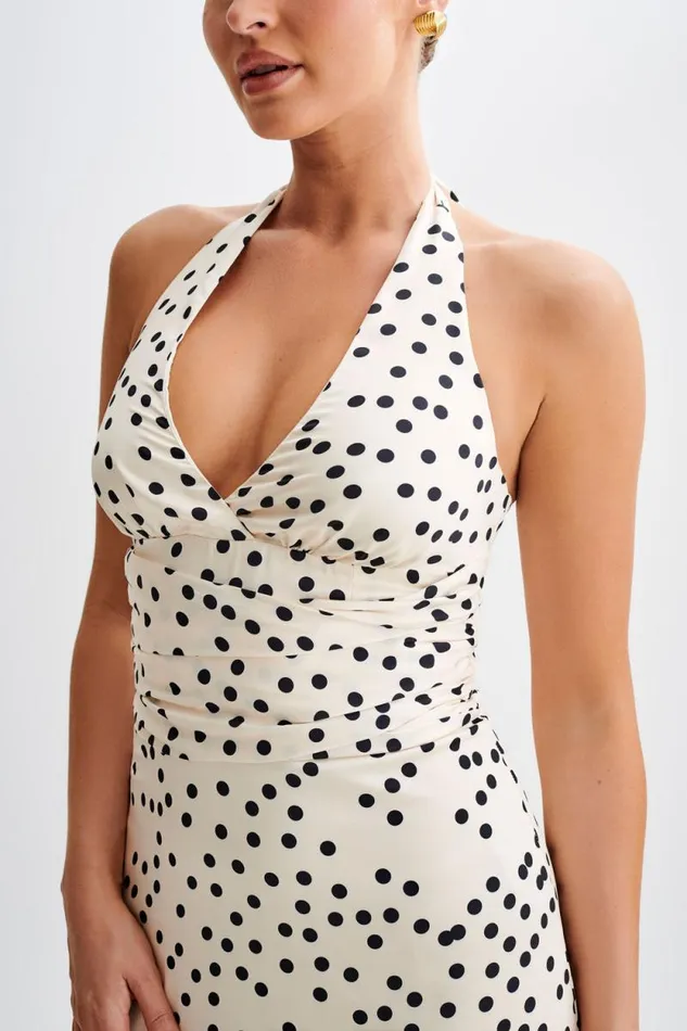 Women Meshki Dresses Marguerite Satin Halter Midi Dress 8211 Polkadot