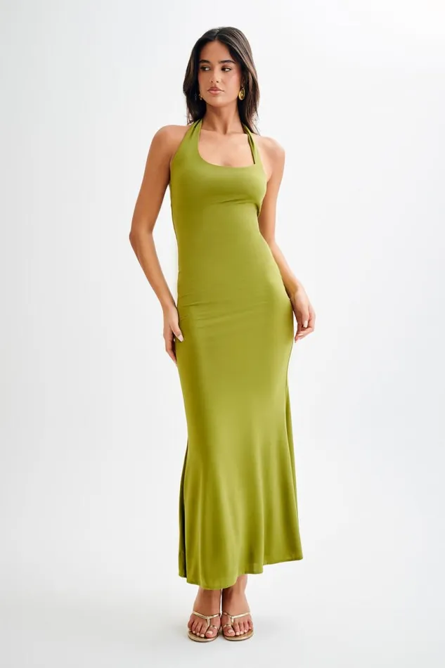 Women Meshki Dresses Marianne Asymmetrical Slinky Maxi Dress 8211 Vintage Olive