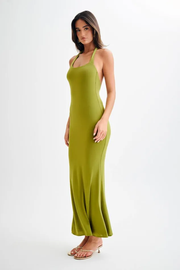 Women Meshki Dresses Marianne Asymmetrical Slinky Maxi Dress 8211 Vintage Olive