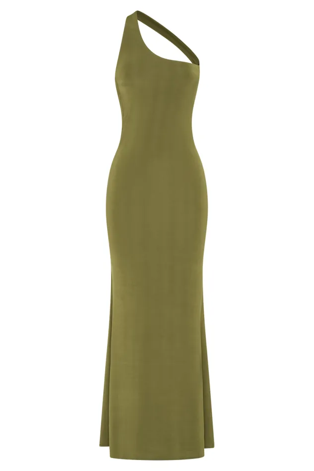 Women Meshki Dresses Marianne Asymmetrical Slinky Maxi Dress 8211 Vintage Olive