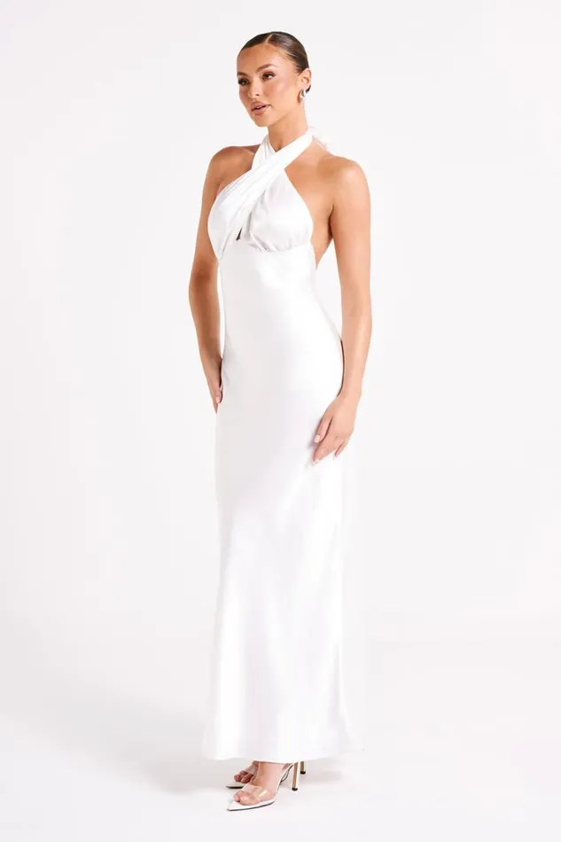 Women Meshki Dresses Marvelle Satin Halter Maxi Dress 8211 White