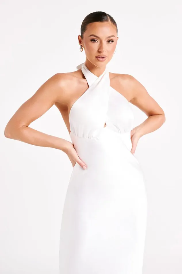 Women Meshki Dresses Marvelle Satin Halter Maxi Dress 8211 White