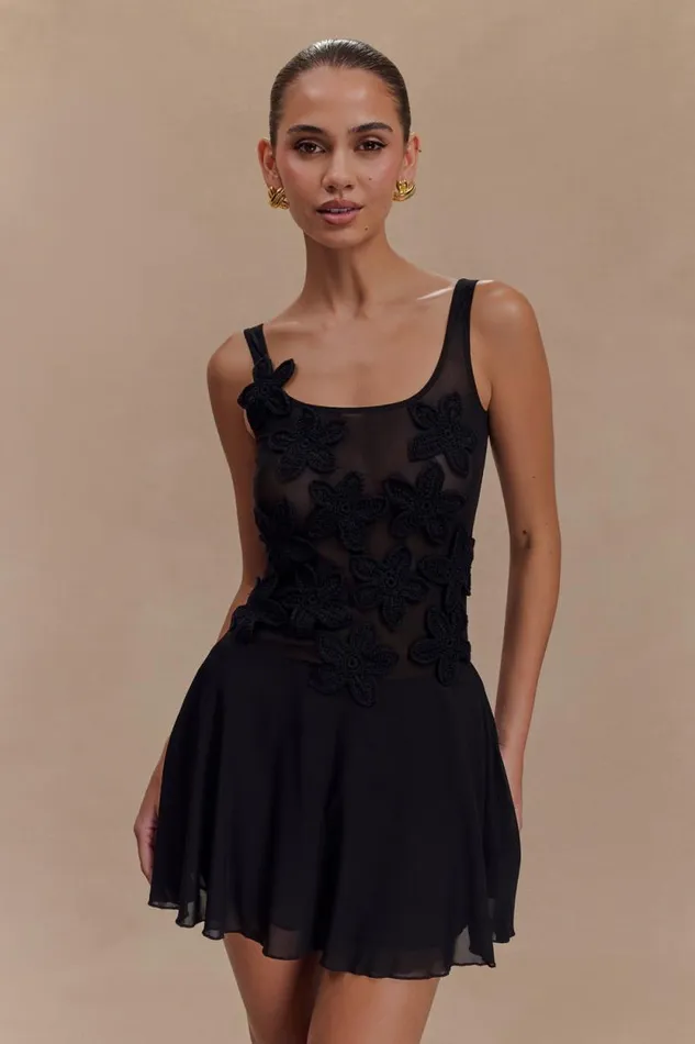 Women Meshki Dresses Melanie Mesh Mini Dress With Flowers 8211 Black
