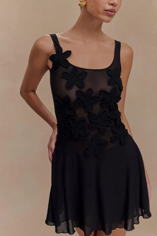 Women Meshki Dresses Melanie Mesh Mini Dress With Flowers 8211 Black