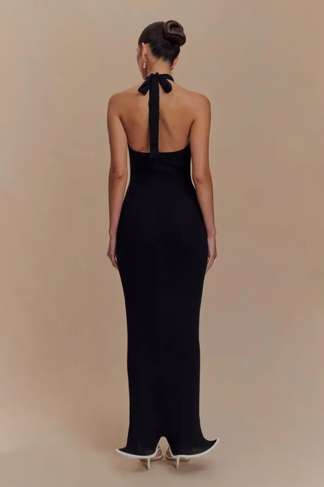 Women Meshki Dresses Melodie Halter Knit Maxi Dress 8211 BlackWhite