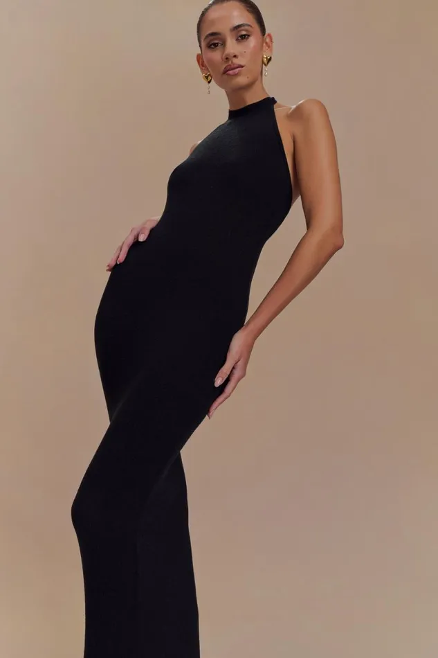 Women Meshki Dresses Melodie Halter Knit Maxi Dress 8211 BlackWhite